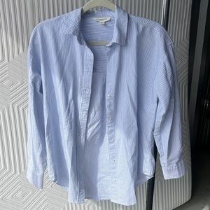 Blue and white pinstripe button down shirt